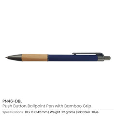 Push Button Ballpoint Pen with Bamboo Grip | Logo Printed Business Gift – Yalla Printing UAE