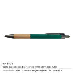 Push Button Ballpoint Pen with Bamboo Grip | Logo Printed Business Gift – Yalla Printing UAE