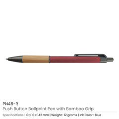 Push Button Ballpoint Pen with Bamboo Grip | Logo Printed Business Gift – Yalla Printing UAE