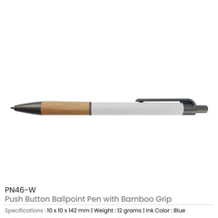 Push Button Ballpoint Pen with Bamboo Grip | Logo Printed Business Gift – Yalla Printing UAE
