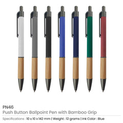Push Button Ballpoint Pen with Bamboo Grip | Logo Printed Business Gift – Yalla Printing UAE