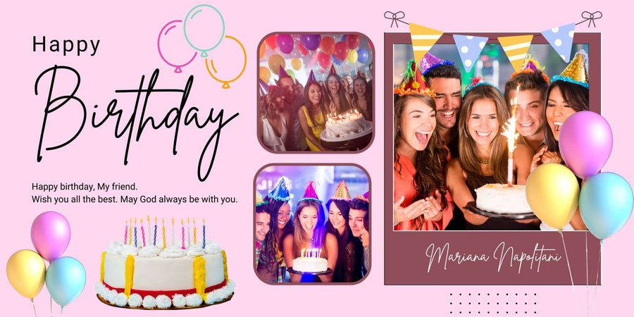 Pink Minimalist Birthday Banner Landscape - Yalla Printing