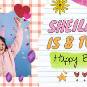 Vibrant Pink Orange and Red Collage Maximalist Birthday Banner for Kids and Toddlers - Yalla Printing