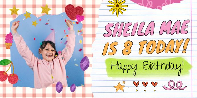 Vibrant Pink Orange and Red Collage Maximalist Birthday Banner for Kids and Toddlers - Yalla Printing