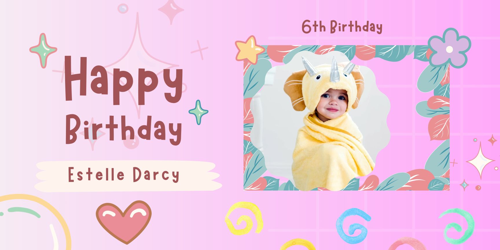 Pink Simple Playful Happy Birthday Banner - Yalla Printing