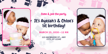 Pink & Navy Blue Twins First Birthday Banner - Adorable Dual-Tone Celebration Decor