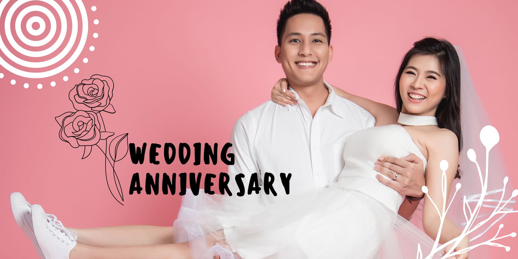 Elegant Pink and White Wedding Anniversary Banner | Romantic Celebration Decor |Timeless Love Decor - Yalla Printing