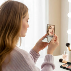 Rectangle Pocket Mirror, Double-Sided Foldable with Cork Finish Cover