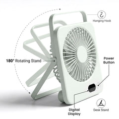 Rechargeable Table-Top Fan with Rotating Desk Stand, Compact & Portable, Type-C