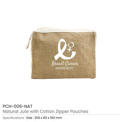 Custom Printed Jute & Cotton Zipper Pouch With Breast Cancer Awareness Logo - Cotton Fabric | Exhibitions, Conferences, Corporate Events | Yalla Printing UAE