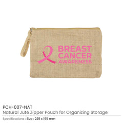 Custom Printed Jute Zipper Pouch With Breast Cancer Awareness Logo | Custom Branded Bag | UAE Delivery | Yalla Printing UAE