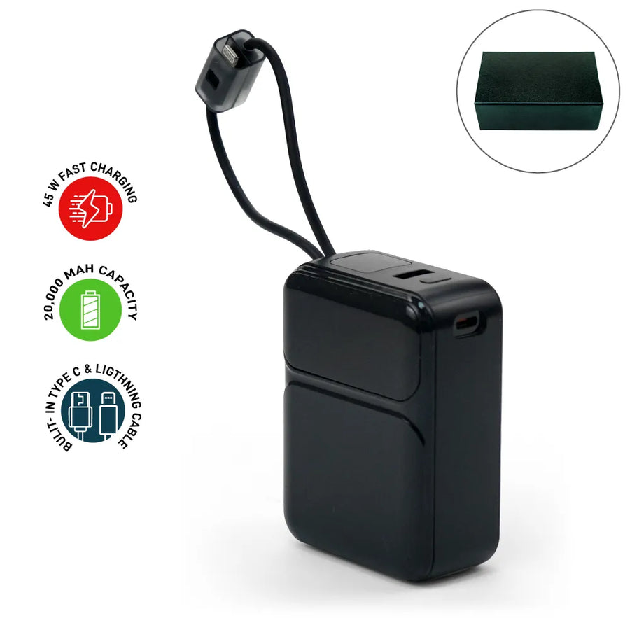 Custom Printed Powerbank With Built - In Type - C & Lightning Cables, 20, 000Mah, 45W Fast Charging | Exhibitions, Conferences, Corporate Events | Yalla Printing UAE