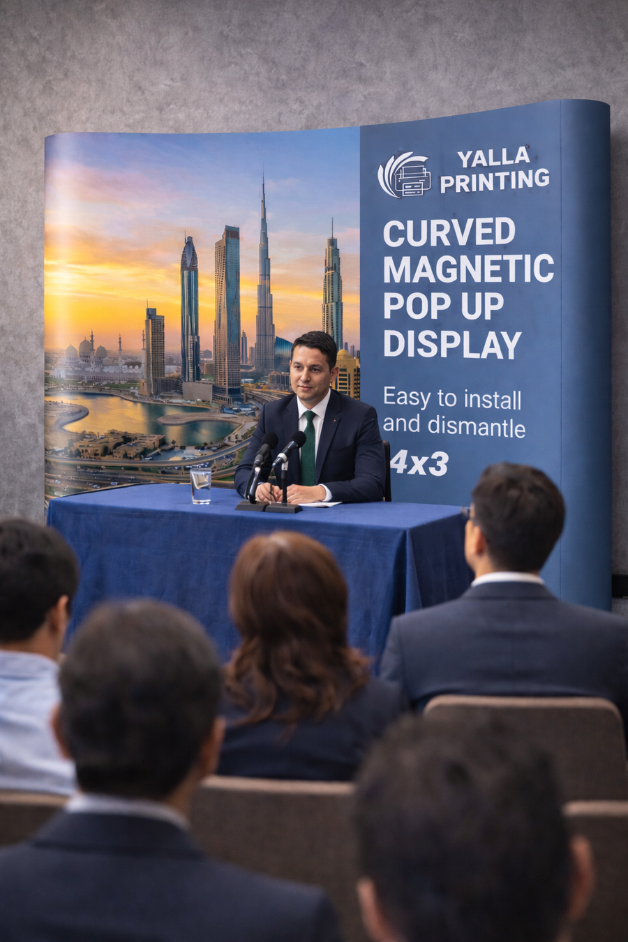 Custom Printed Magnetic Curved Pop Up Stand 4 x 3 with Foldable Structure & Carry Bag – Premium Vinyl Printed Exhibition Backdrop Display | Magnet Panel System for Events, Trade Shows, Retail Promotions & Corporate Branding | Yalla Printing UAE