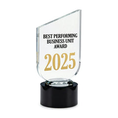 Crystal Awards – Crystal Trophy with Round Black Base in Premium Fiber Box | Custom Packaging Printing | Free Design Support | Yalla Printing UAE