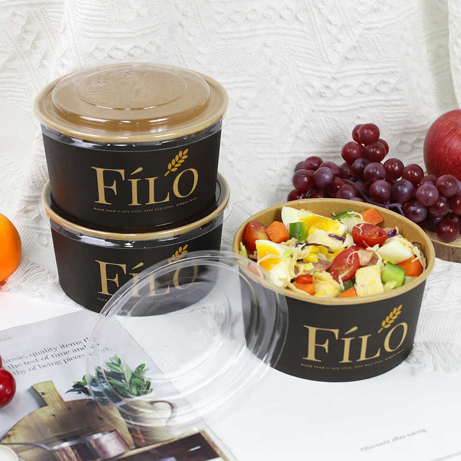 1000ml White Salad Bowl with Custom Printed Sleeve | Secure Pasting | Yalla Printing