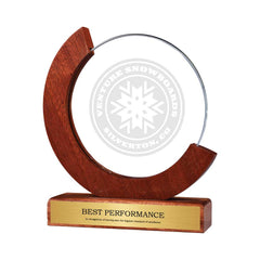 Custom Printed Round Moon Crystal Awards With Wooden Base | Custom Packaging Printing | Free Design Support | Yalla Printing UAE