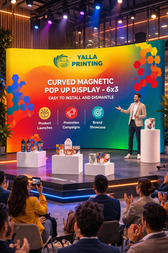 Custom Printed Magnetic Curved Pop Up Stand 6 x 3 with Foldable Structure & Hard Case – Premium Vinyl Printed Exhibition Backdrop Display | Magnet Panel System for Events, Trade Shows, Retail Promotions & Corporate Branding | Yalla Printing UAE