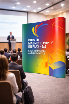 Custom Printed Magnetic Curved Pop Up Stand 2 x 3 with Foldable Structure & Carry Bag – Premium Vinyl Printed Exhibition Backdrop Display | Magnet Panel System for Events, Trade Shows, Retail Promotions & Corporate Branding | Yalla Printing UAE