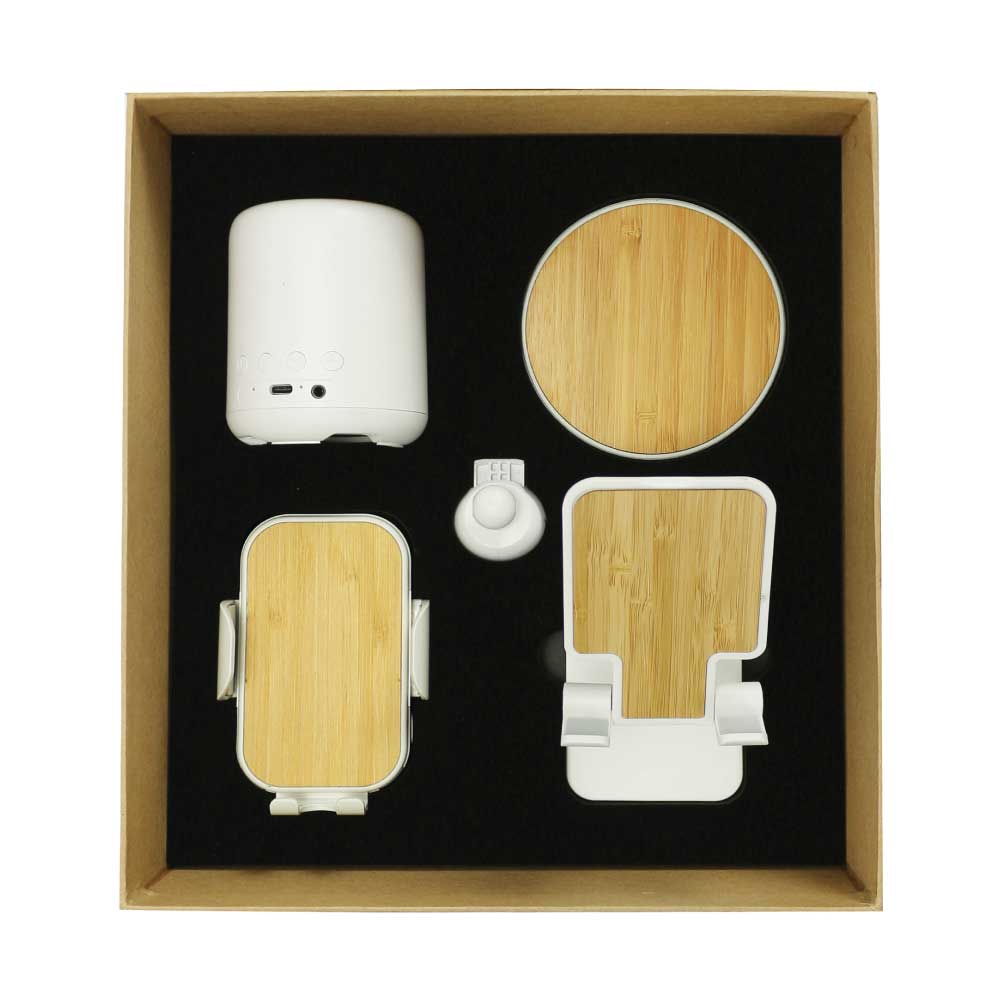 Custom Printed Promotional Tech Gift Sets With Brown Cardboard Gift Box - Bamboo | Custom Packaging Printing | Free Design Support | Yalla Printing UAE
