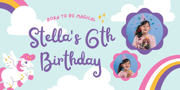Purple, Pink, Yellow, and Blue Unicorn Princess Birthday Banner for Kids and Toddlers - Yalla Printing
