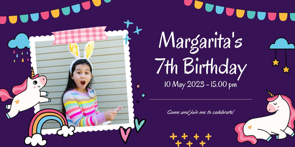 Purple Unicorn Concept Birthday Kids Party Banner on PVC Flex - Yalla Printing