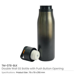 Custom Printed Double Wall Ss Bottles With Push Button Opening - 500 Ml - Stainless Steel | Logo Branding Corporate Gift | UAE Delivery | Yalla Printing UAE