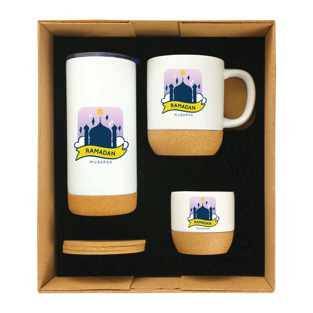 Custom Printed Cork Drinkware Ramadan Gift Sets In A Cardboard Gift Box - Cardboard / Corrugated Board | Custom Packaging Printing | Free Design Support | Yalla Printing UAE