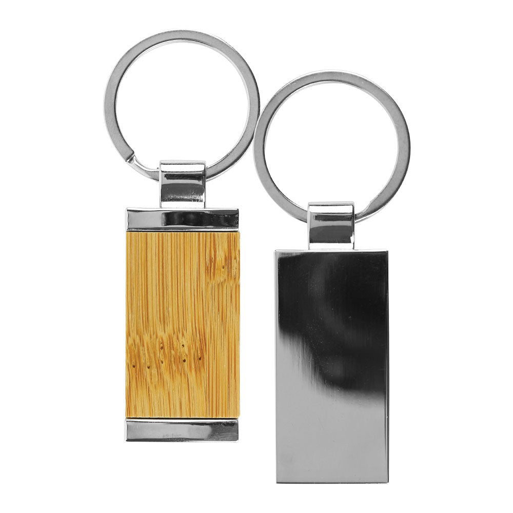 Custom Printed Rectangular Bamboo & Metal Keychains - Stainless Steel | Logo Branding Corporate Gift | UAE Delivery | Yalla Printing UAE