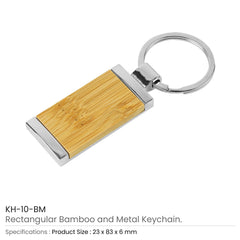 Custom Printed Rectangular Bamboo & Metal Keychains - Stainless Steel | Logo Branding Corporate Gift | UAE Delivery | Yalla Printing UAE