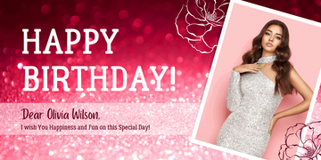 Red and Pink Festive Feminine Glitter Background Happy Birthday Banner