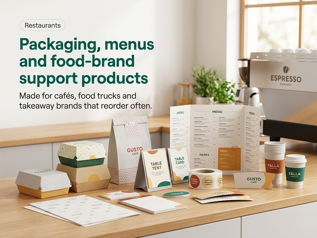 Packaging, menus and food-brand support products