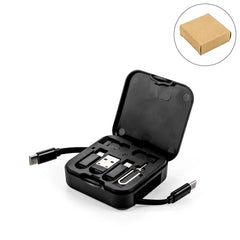 Custom Printed Retractable Charging Cable Set With Bamboo Top - 60W Fast Charging - Bamboo | Exhibitions, Conferences, Corporate Events | Yalla Printing UAE