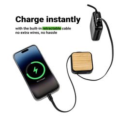Custom Printed Retractable Charging Cable Set With Bamboo Top - 60W Fast Charging - Bamboo | Exhibitions, Conferences, Corporate Events | Yalla Printing UAE