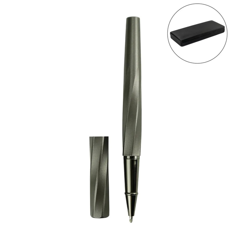 Custom Printed Rollerball Pens Swirl Design In Gunmetal Finish With Pu Leather Box | Exhibitions, Conferences, Corporate Events | Yalla Printing UAE