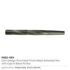Custom Printed Rollerball Pens Swirl Design In Gunmetal Finish With Pu Leather Box | Exhibitions, Conferences, Corporate Events | Yalla Printing UAE