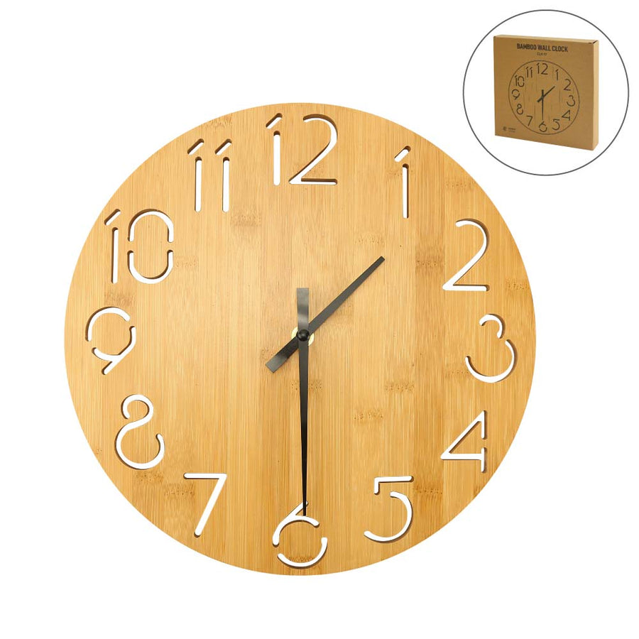 Round Bamboo Wall Clock , 28 cm Dia , Type Analog | Custom Packaging Printing | Free Design Support | Yalla Printing UAE