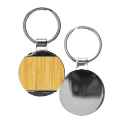 Custom Printed Round Bamboo & Metal Keychains 32Mm - Stainless Steel | Logo Branding Corporate Gift | UAE Delivery | Yalla Printing UAE