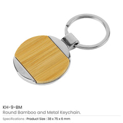 Custom Printed Round Bamboo & Metal Keychains 32Mm - Stainless Steel | Logo Branding Corporate Gift | UAE Delivery | Yalla Printing UAE