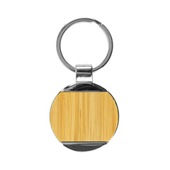 Custom Printed Round Bamboo & Metal Keychains 32Mm - Stainless Steel | Logo Branding Corporate Gift | UAE Delivery | Yalla Printing UAE