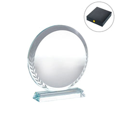 Custom Printed Round Clear Crystal Award With Engraved Leaves | Exhibitions, Conferences, Corporate Events | Yalla Printing UAE