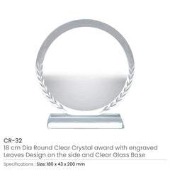 Custom Printed Round Clear Crystal Award With Engraved Leaves | Exhibitions, Conferences, Corporate Events | Yalla Printing UAE