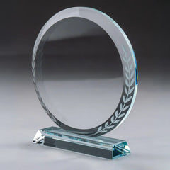 Custom Printed Round Clear Crystal Award With Engraved Leaves | Exhibitions, Conferences, Corporate Events | Yalla Printing UAE