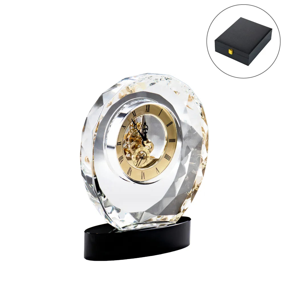 Custom Printed Round Crystal Clock Awards With Oval Glass Base In Box | Exhibitions, Conferences, Corporate Events | Yalla Printing UAE
