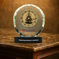 Custom Printed Round Crystal Clock Awards With Oval Glass Base In Box | Exhibitions, Conferences, Corporate Events | Yalla Printing UAE