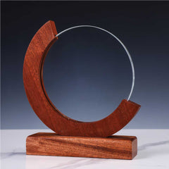 Custom Printed Round Moon Crystal Awards With Wooden Base | Custom Packaging Printing | Free Design Support | Yalla Printing UAE