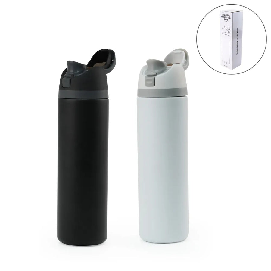 Custom Printed Ss Bottles With Straw & Push Button Lid - Double - Wall Vacuum, 1Liter - Stainless Steel | Exhibitions, Conferences, Corporate Events | Yalla Printing UAE