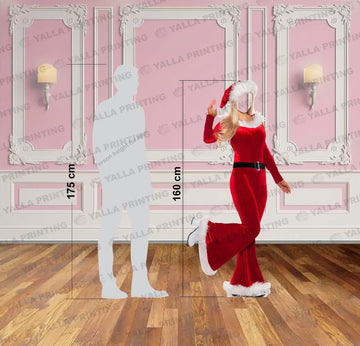 160 cm Santa Lady Selfie Standee (Face-In Cutout) – Christmas Foam Board Decoration | Photo Booth Prop | Yalla Printing UAE