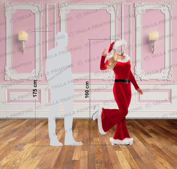 160 cm Santa Lady Selfie Standee (Face-In Cutout) – Christmas Foam Board Decoration | Photo Booth Prop | Yalla Printing UAE