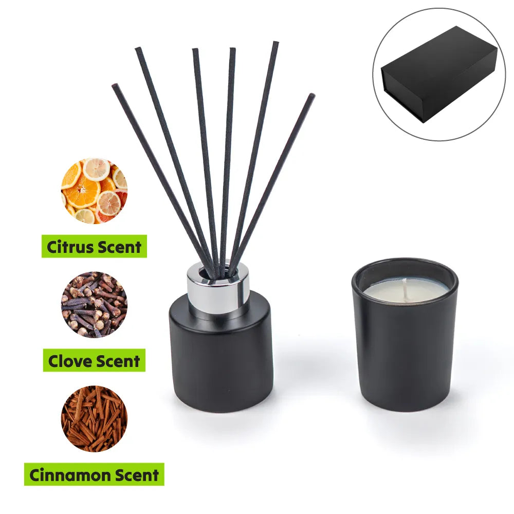 Scented Candle And Aroma Reed Diffuser With 6 Pcs Sticks Gift Sets