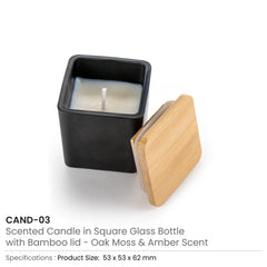 Scented Candle In Square Glass Bottle With Bamboo Lid, Oakmoss & Amber Scent